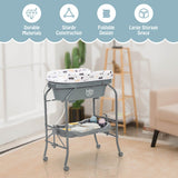 Portable Baby Changing Table with Storage Basket and Shelves-Gray