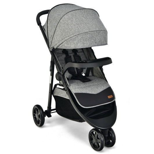 Baby Jogging Stroller with Adjustable Canopy for Newborn-Gray