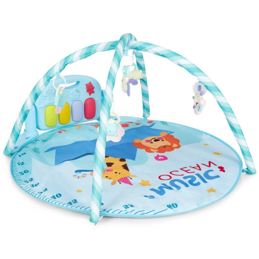 Baby Activity Play Piano Gym Mat with 5 Hanging Sensory Toys-Blue