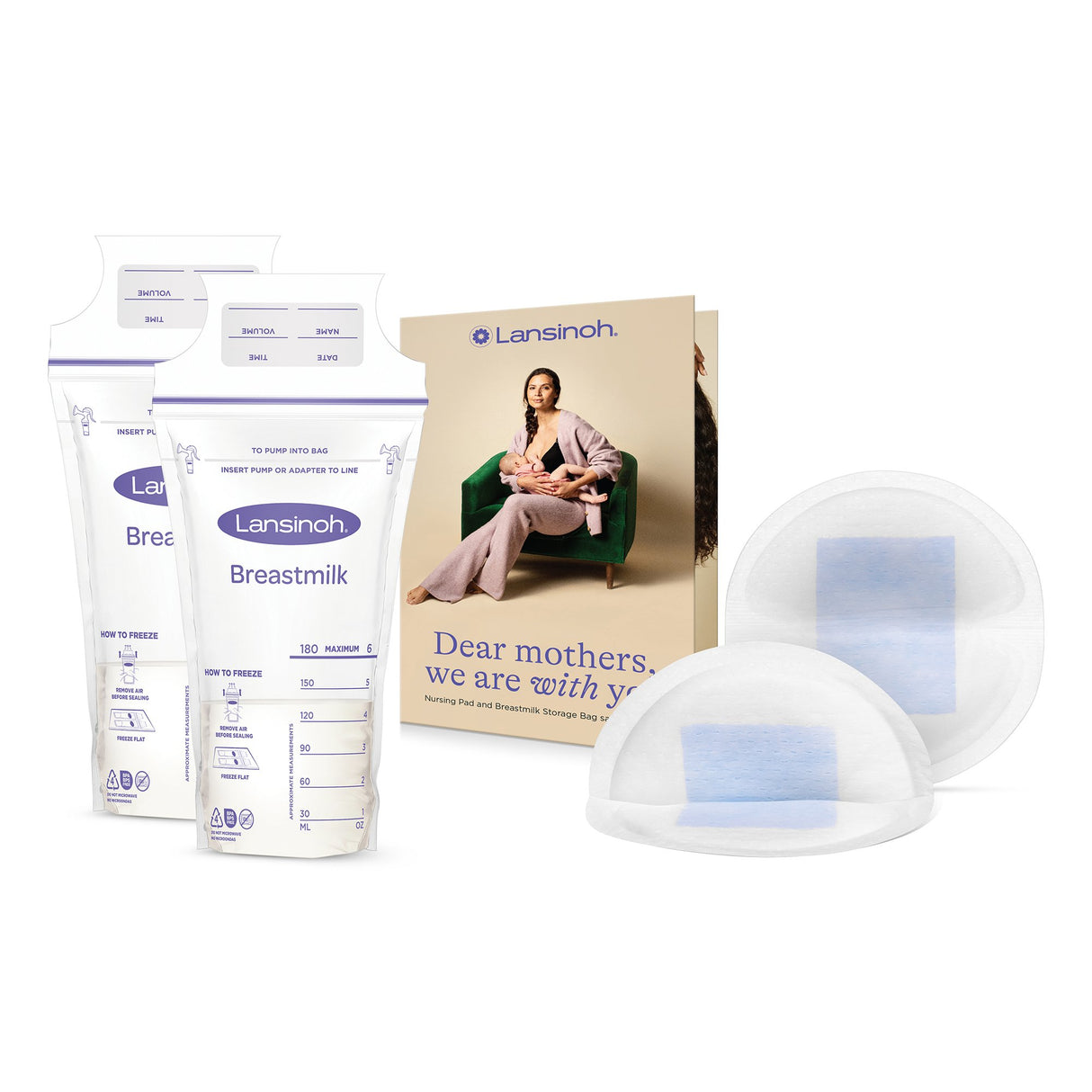Lansinoh® Nursing Pad Bundle – two Stay Dry Nursing Pads and two Breast Milk Storage Bags