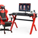 Ergonomic Gaming Desk with Carbon Fiber Surface and R-Shape Steel Frame