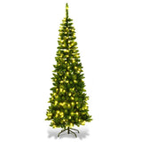 6.5 Feet / 7.5 Feet Pre-Lit Hinged Artificial Pencil Christmas Tree-7.5 Feet