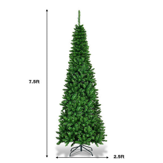 6.5 Feet / 7.5 Feet Pre-Lit Hinged Artificial Pencil Christmas Tree-7.5 Feet