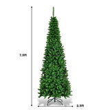 6.5 Feet / 7.5 Feet Pre-Lit Hinged Artificial Pencil Christmas Tree-7.5 Feet