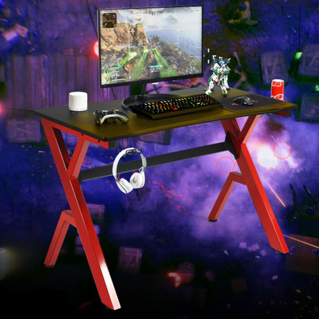 Ergonomic Gaming Desk with Carbon Fiber Surface and R-Shape Steel Frame