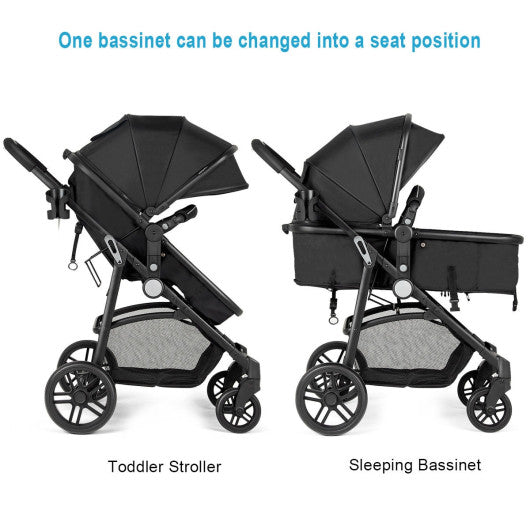 2-in-1 Foldable Pushchair Newborn Infant Baby Stroller-Black
