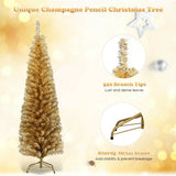 6 Feet Tinsel Tree Unlit Slim Pencil Christmas Tree-Champagne