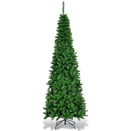 6.5 Feet / 7.5 Feet Pre-Lit Hinged Artificial Pencil Christmas Tree-7.5 Feet