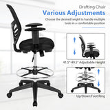 Mesh Drafting Chair Office Chair with Adjustable Armrests and Foot-Ring-Black