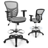 Mesh Drafting Chair Office Chair with Adjustable Armrests and Foot-Ring-Gray