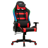Adjustable Swivel Gaming Chair with LED Lights and Remote-Red