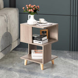 2 Pieces Wooden Modern Nightstand Set with Solid Wood Legs for Living Room