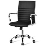 High Back Ribbed Office Chair with Armrests-Black