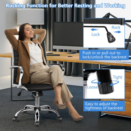 High Back Ribbed Office Chair with Armrests-Black