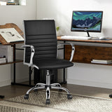 High Back Ribbed Office Chair with Armrests-Black