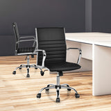 High Back Ribbed Office Chair with Armrests-Black