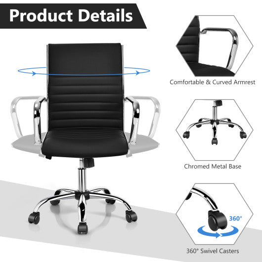 High Back Ribbed Office Chair with Armrests-Black