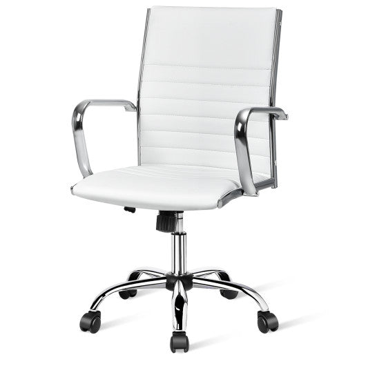 High Back Ribbed Office Chair with Armrests-White