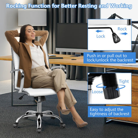 High Back Ribbed Office Chair with Armrests-White