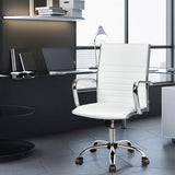 High Back Ribbed Office Chair with Armrests-White