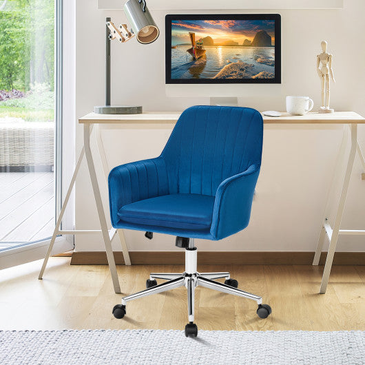 Velvet Accent Office Armchair with Adjustable Swivel and Removable Cushion-Blue