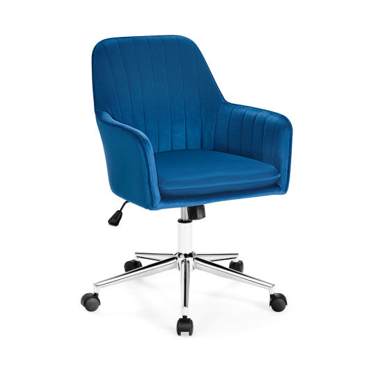 Velvet Accent Office Armchair with Adjustable Swivel and Removable Cushion-Blue