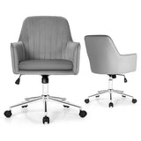 Velvet Accent Office Armchair with Adjustable Swivel and Removable Cushion-Gray