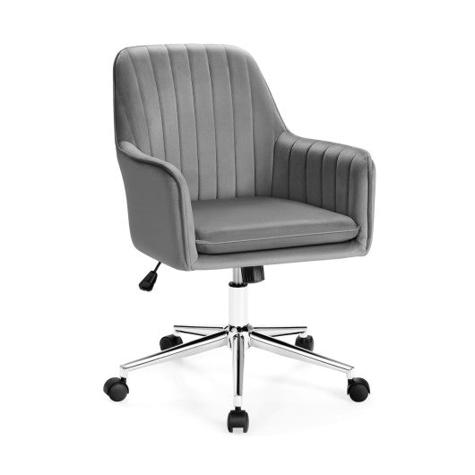 Velvet Accent Office Armchair with Adjustable Swivel and Removable Cushion-Gray