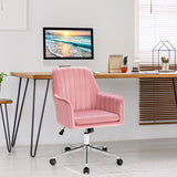 Velvet Accent Office Armchair with Adjustable Swivel and Removable Cushion-Pink