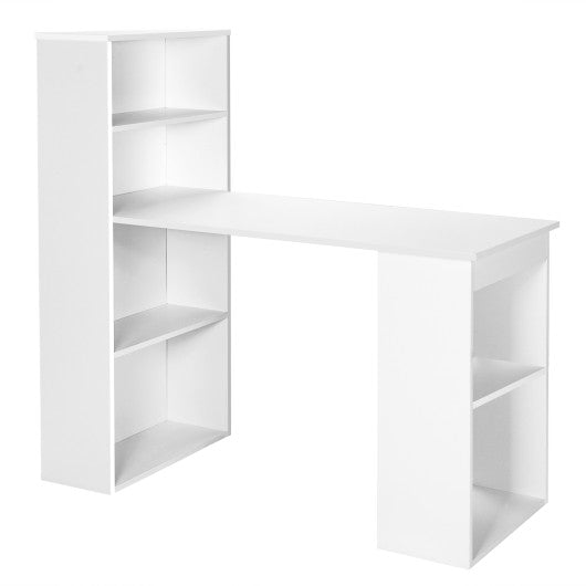 Computer Desk Writing Workstation Office with 6-Tier Storage Shelves-White