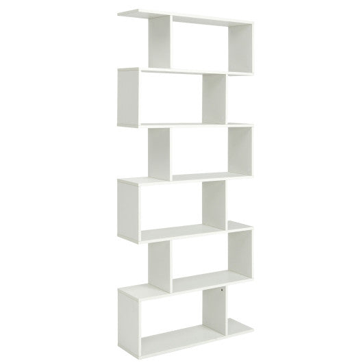 6 Tier S-Shaped Bookshelf Storage Display Bookcase Decor Z-Shelf -White