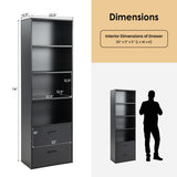 6-Tier Tall Freestanding Bookshelf with 4 Open Shelves and 2 Drawers-Black