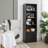 6-Tier Tall Freestanding Bookshelf with 4 Open Shelves and 2 Drawers-Black