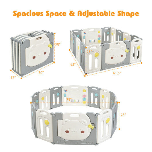 14-Panel Foldable Baby Playpen Safety Yard with Storage Bag