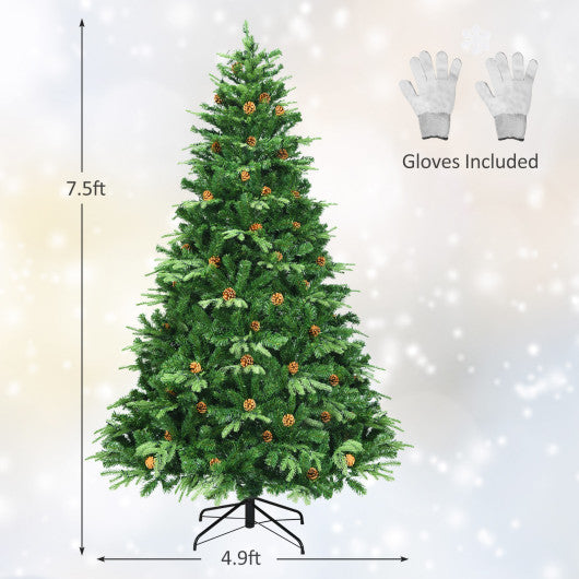 7.5 ft Artificial Christmas Tree with LED Lights and Pine Cones