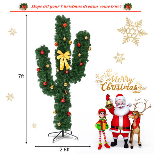 7' Artificial Cactus Christmas Tree with Lights-7 ft