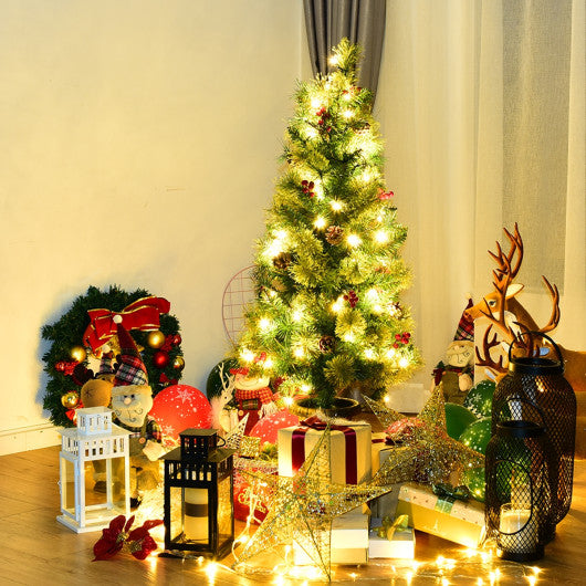 LED Christmas Tree with Red Berries Pine Cones-3'