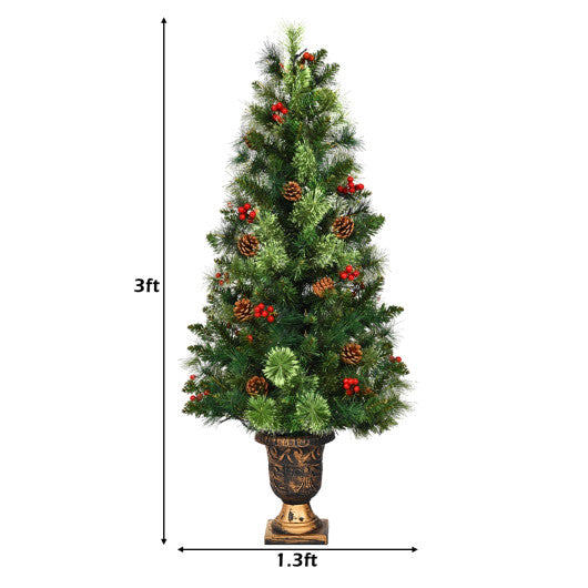 LED Christmas Tree with Red Berries Pine Cones-3'
