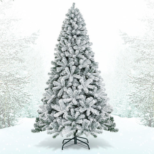 7.5 Feet Snow Flocked Hinged Artificial Christmas Tree without Lights