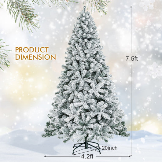 7.5 Feet Snow Flocked Hinged Artificial Christmas Tree without Lights