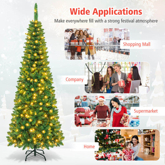 Pre-Lit Hinged Artificial Pencil Christmas Tree-6.5 Feet