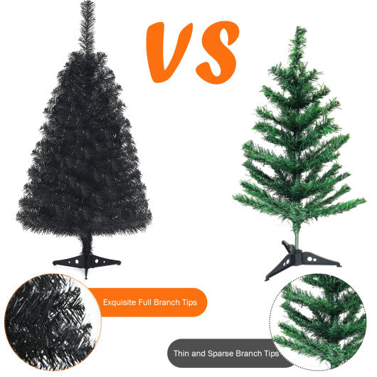 3 Feet Unlit Artificial Christmas Halloween Mini Tree with Plastic Stand-Black
