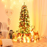 6 Feet PVC Hinged Pre-lit Artificial Fir Pencil Christmas Tree with 150 Warm White UL-listed Lights-6 ft