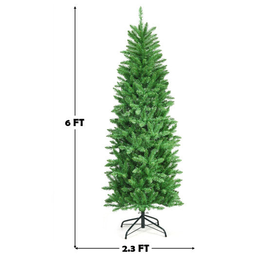 6 Feet PVC Hinged Pre-lit Artificial Fir Pencil Christmas Tree with 150 Warm White UL-listed Lights-6 ft