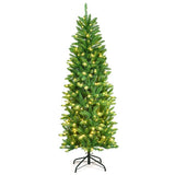 6 Feet PVC Hinged Pre-lit Artificial Fir Pencil Christmas Tree with 150 Warm White UL-listed Lights-6 ft