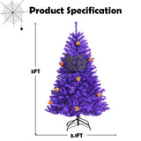 Artificial Prelit Purple Halloween Tree with Orange Lights and Pumpkin Ornaments-5'