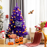 Artificial Prelit Purple Halloween Tree with Orange Lights and Pumpkin Ornaments-5'