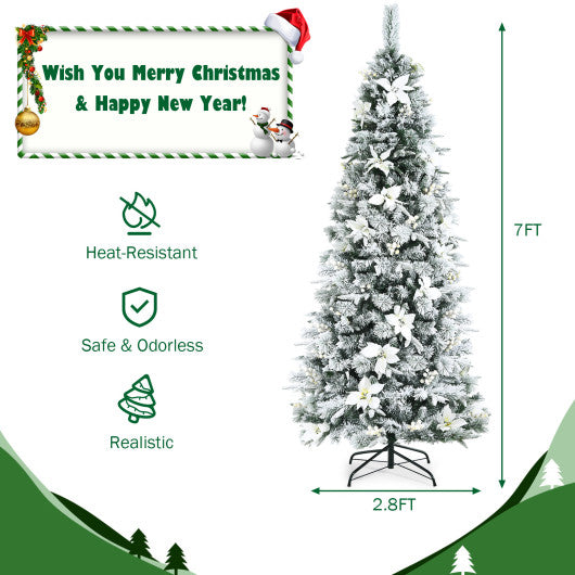 Artificial Christmas Tree Snow Flocked Pencil Tree-7 ft