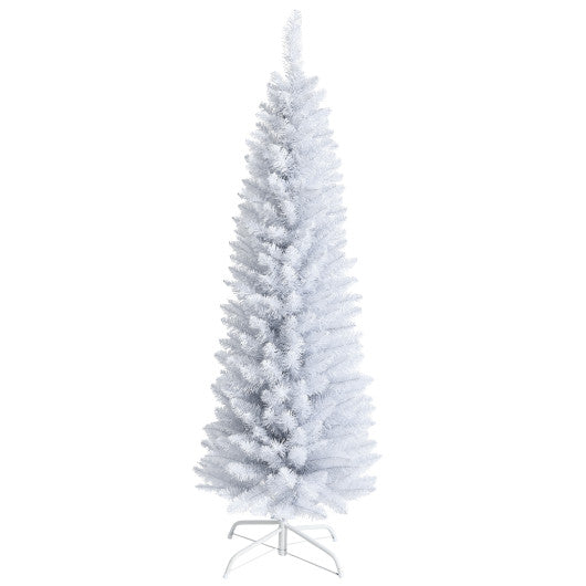 Slim Artificial Christmas Pencil Tree with PVC Needles and Folding Metal Stand-5'