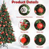 Pre-lit Christmas Hinged Tree with Red Berries and Ornaments-6 ft